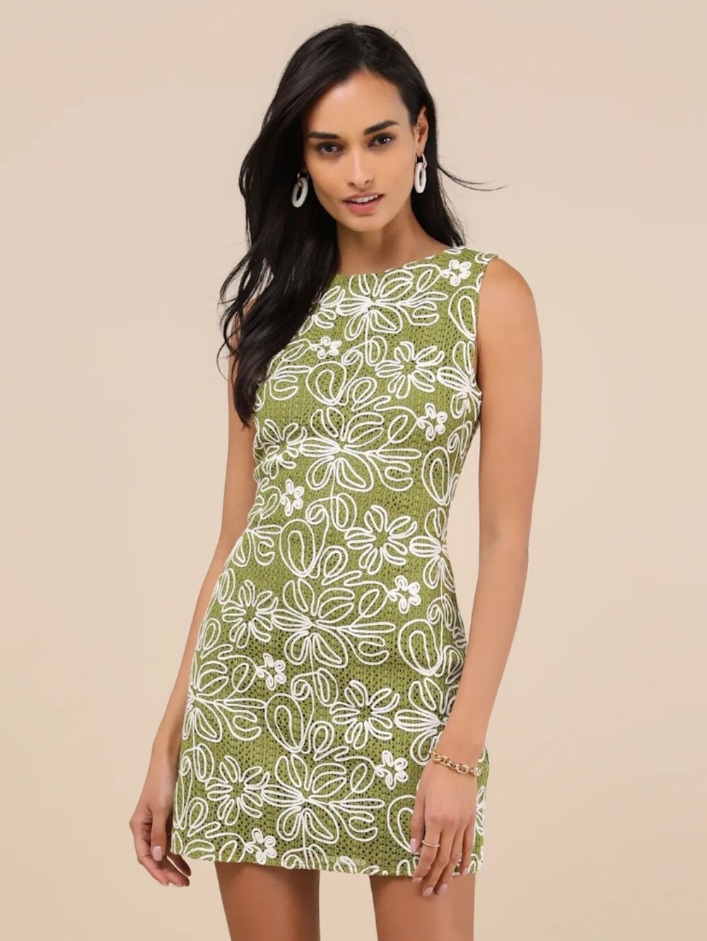 Lulu's Fenicia Green Abstract Floral Embroidered Mini Dress